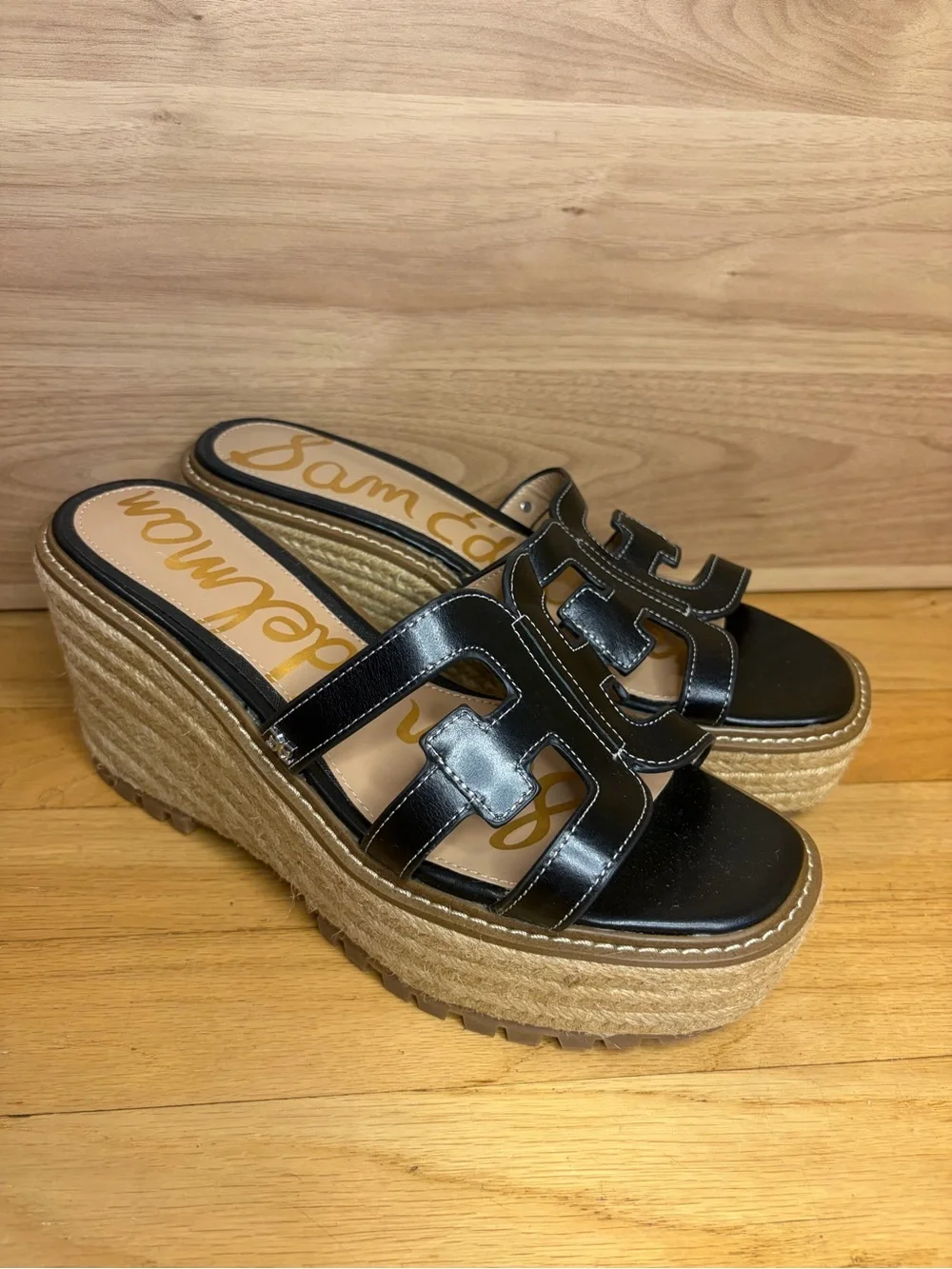 Sam Edelman Laine Black Platform Wedge Sandals - Size 9.5